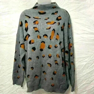 Cy Fashion‎ Animal Print Mock Neck Sweater Size Medium